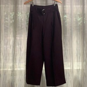 Wool wide leg belted trousers